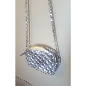 Silver metallic quilt cross body bag